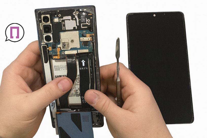 Мастер заменяет батарею Samsung Galaxy Note 10 Plus
