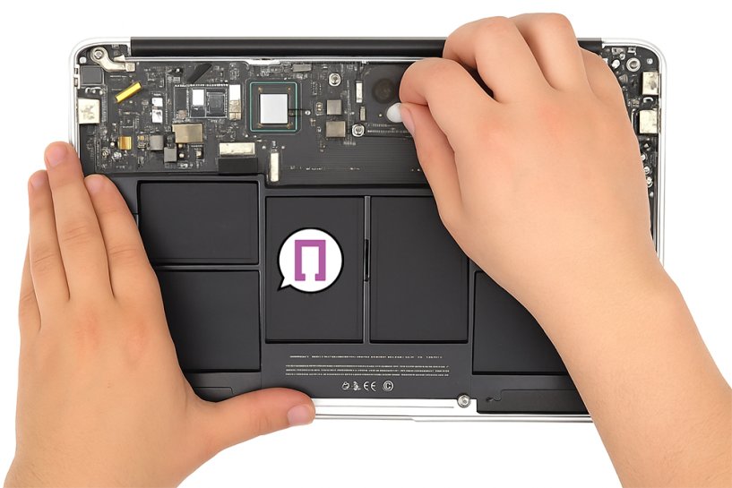 Мастер проводит чистку от пыли Макбук Эйр