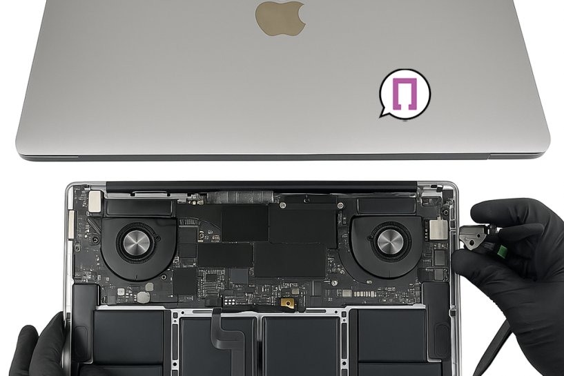 Мастер меняет крышку с матрицей в сборе на Макбук